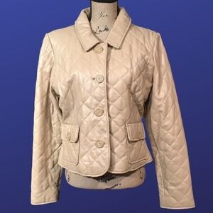WILSON’S LEATHER Women’s Quilted Leather Jacket Blazer, BEIGE/NUDE, Size L, NWOT